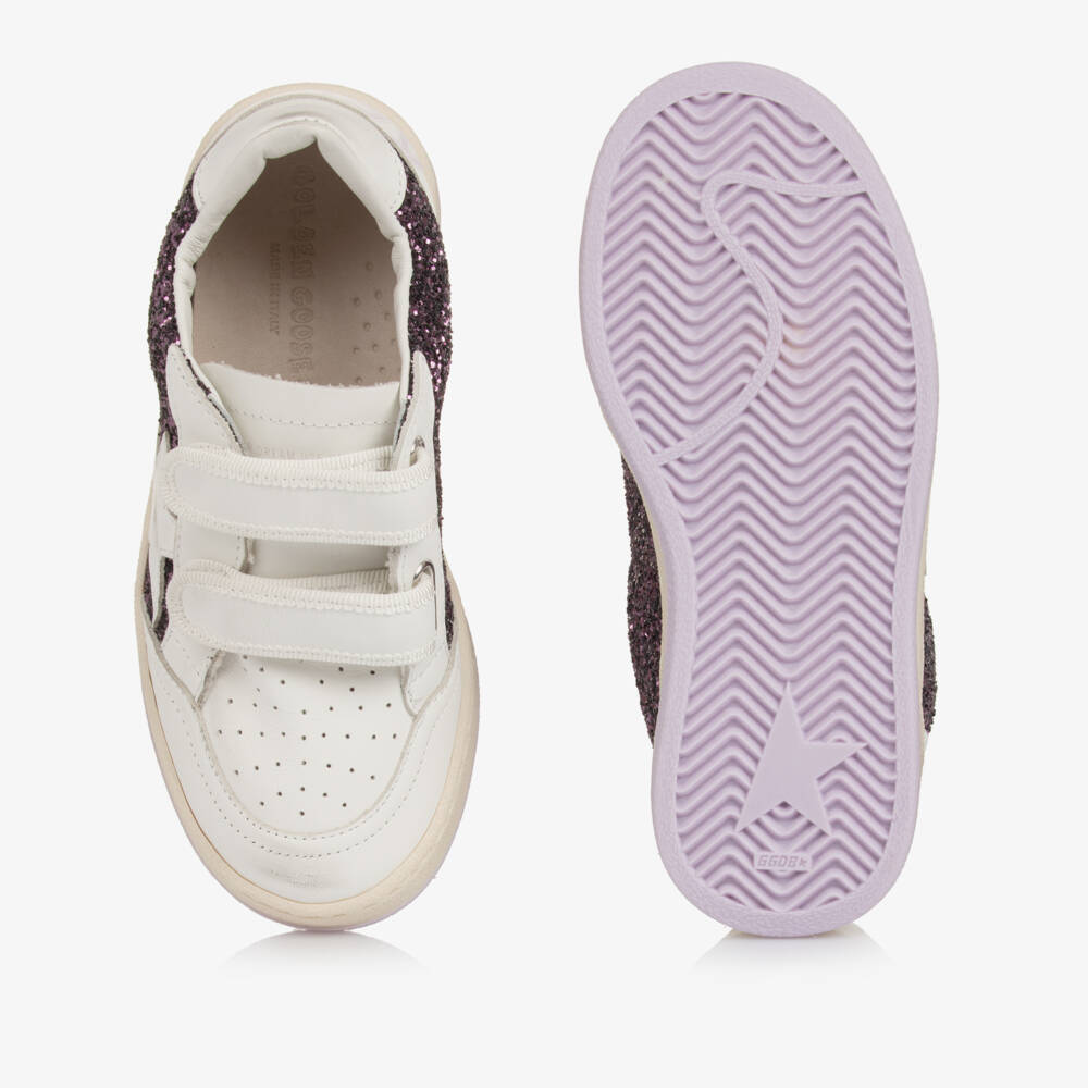 Golden Goose-Girls White & Purple Glitter Leather Trainers | Childrensalon Outlet