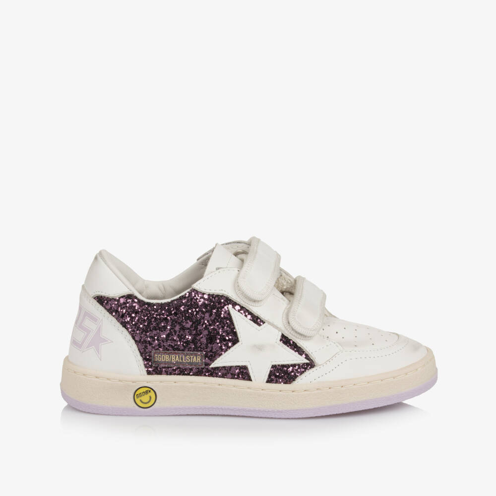 Golden Goose-Girls White & Purple Glitter Leather Trainers | Childrensalon Outlet