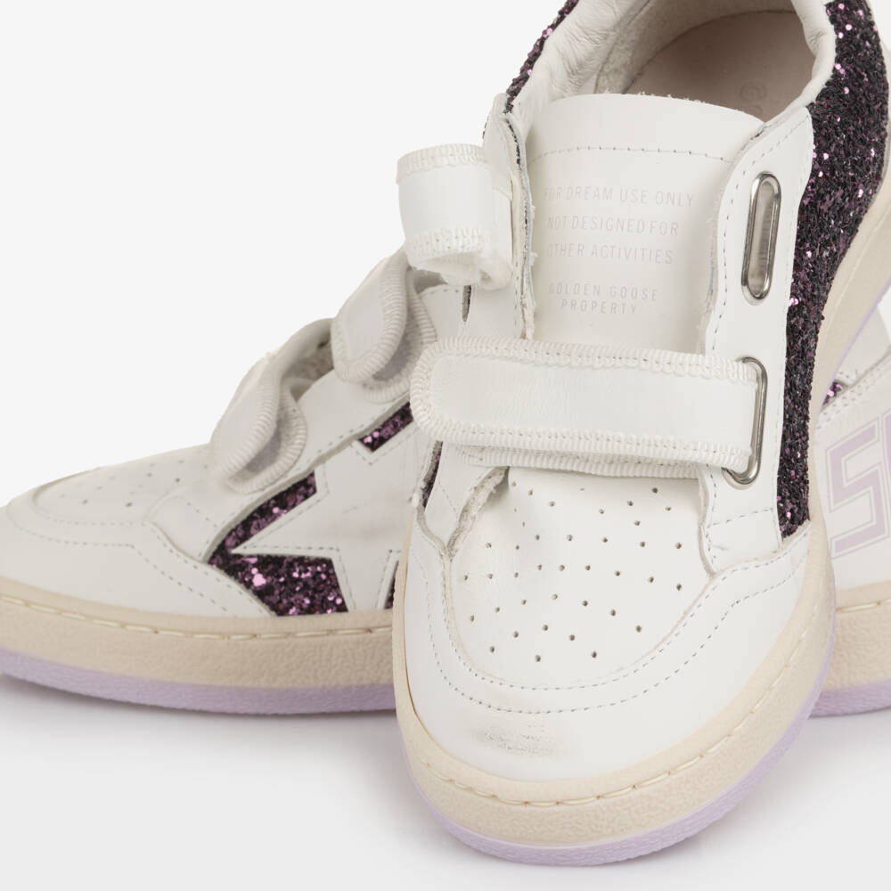 Golden Goose-Girls White & Purple Glitter Leather Trainers | Childrensalon Outlet