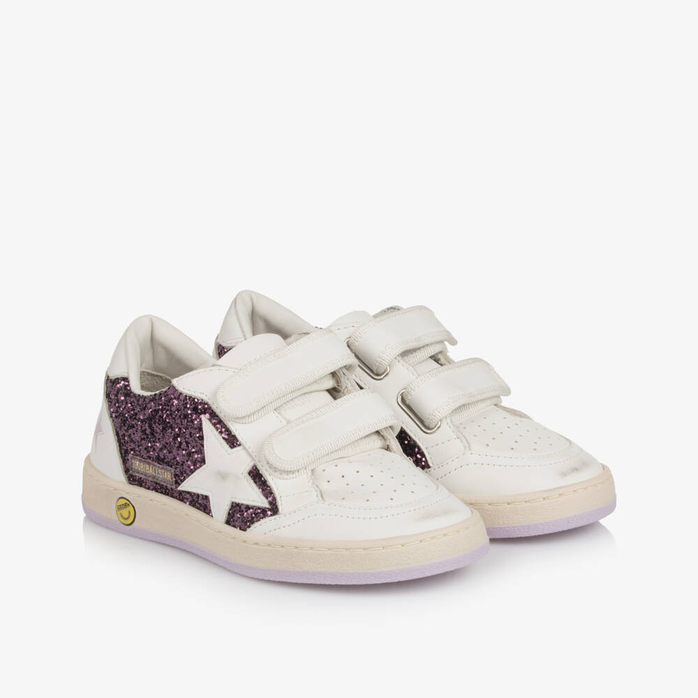 Golden Goose-Girls White & Purple Glitter Leather Trainers | Childrensalon Outlet