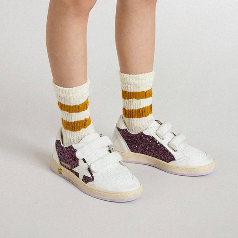 Golden Goose-Girls White & Purple Glitter Leather Trainers | Childrensalon Outlet