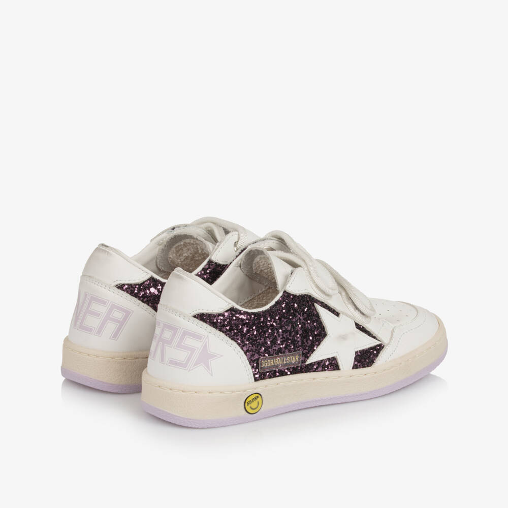Golden Goose-Girls White & Purple Glitter Leather Trainers | Childrensalon Outlet
