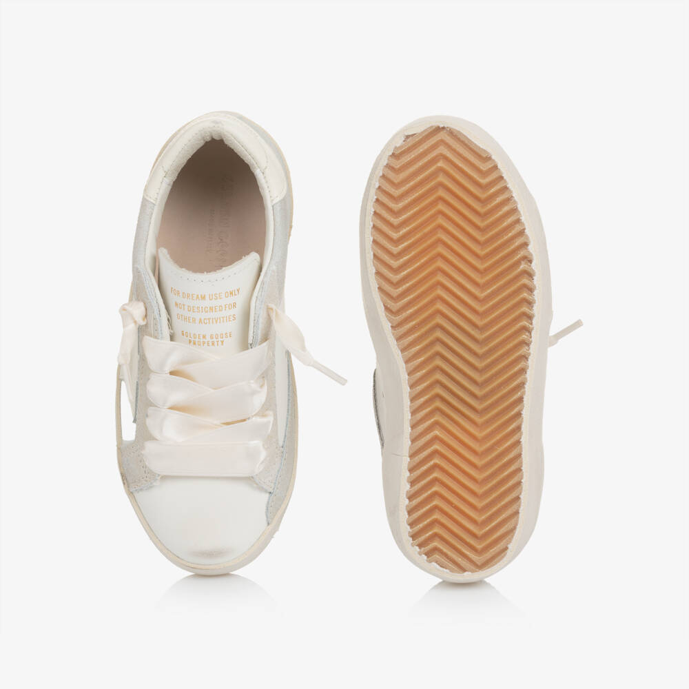 Golden Goose-Girls White & Silver Super-Star Trainers with Ribbon Laces | Childrensalon Outlet