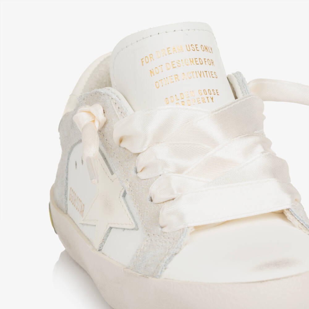 Golden Goose-Girls White & Silver Super-Star Trainers with Ribbon Laces | Childrensalon Outlet