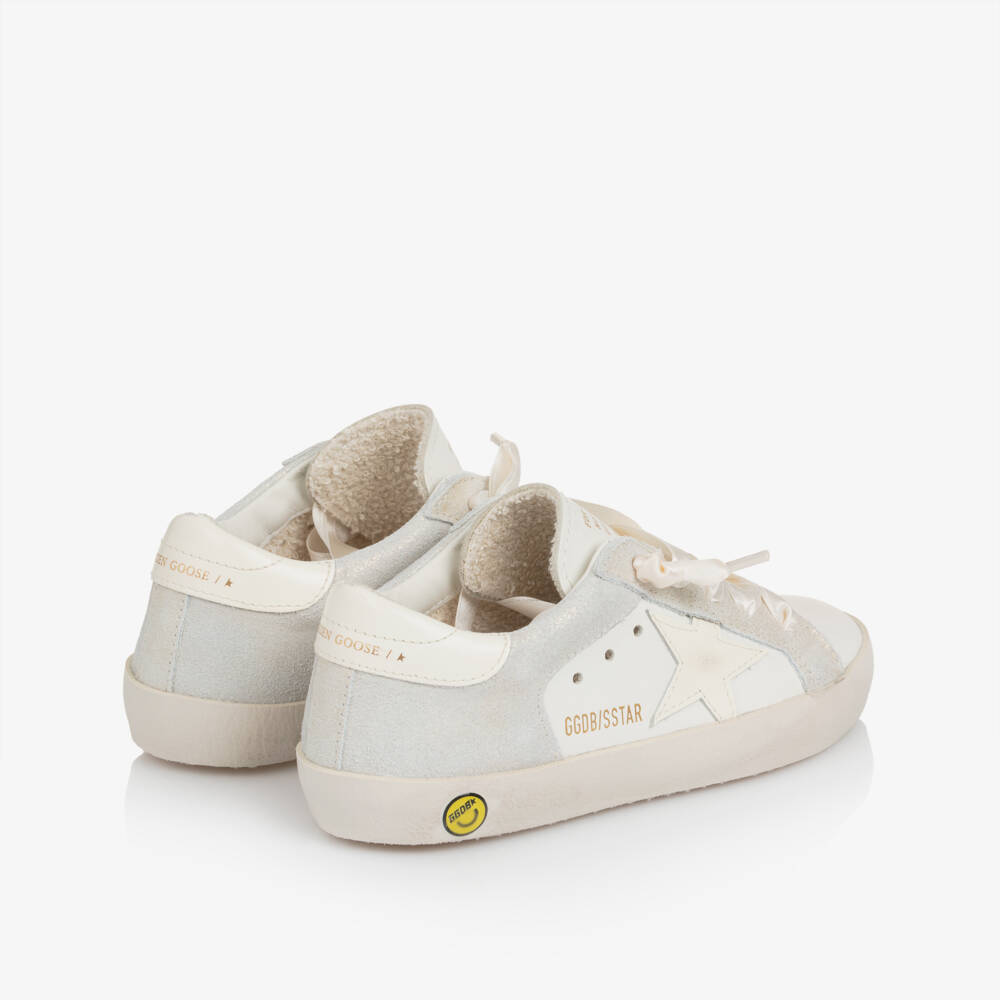 Golden Goose-Girls White & Silver Super-Star Trainers with Ribbon Laces | Childrensalon Outlet