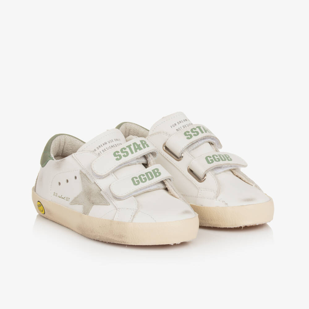 Golden Goose-White & Green Old School Leather Trainers | Childrensalon Outlet