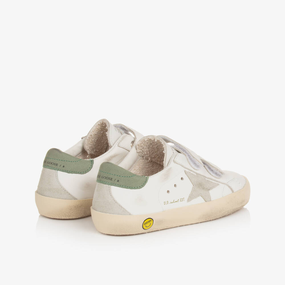 Golden Goose-White & Green Old School Leather Trainers | Childrensalon Outlet