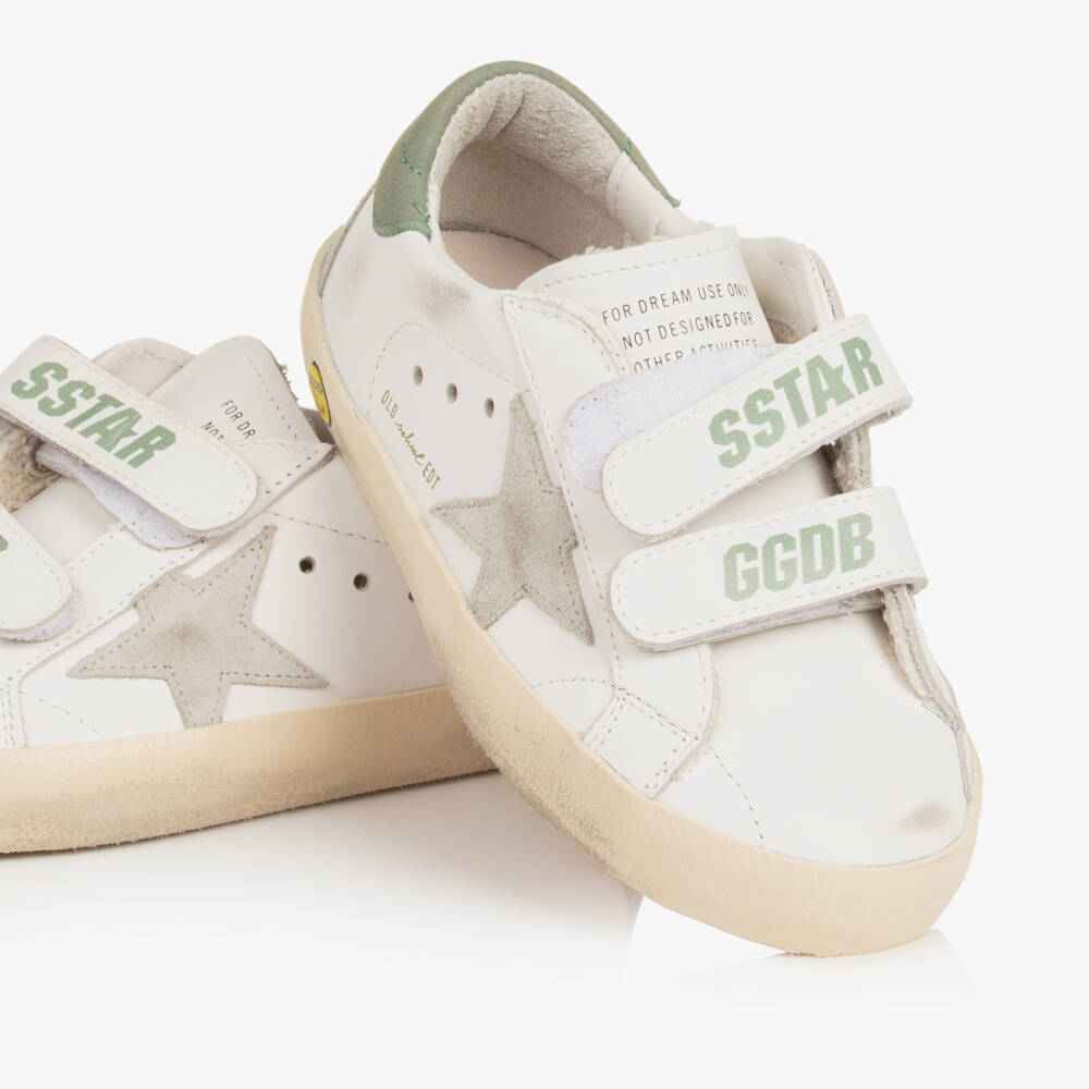 Golden Goose-White & Green Old School Leather Trainers | Childrensalon Outlet