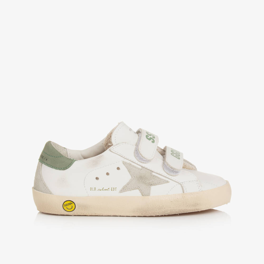 Golden Goose-White & Green Old School Leather Trainers | Childrensalon Outlet