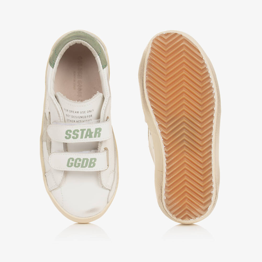Golden Goose-White & Green Old School Leather Trainers | Childrensalon Outlet