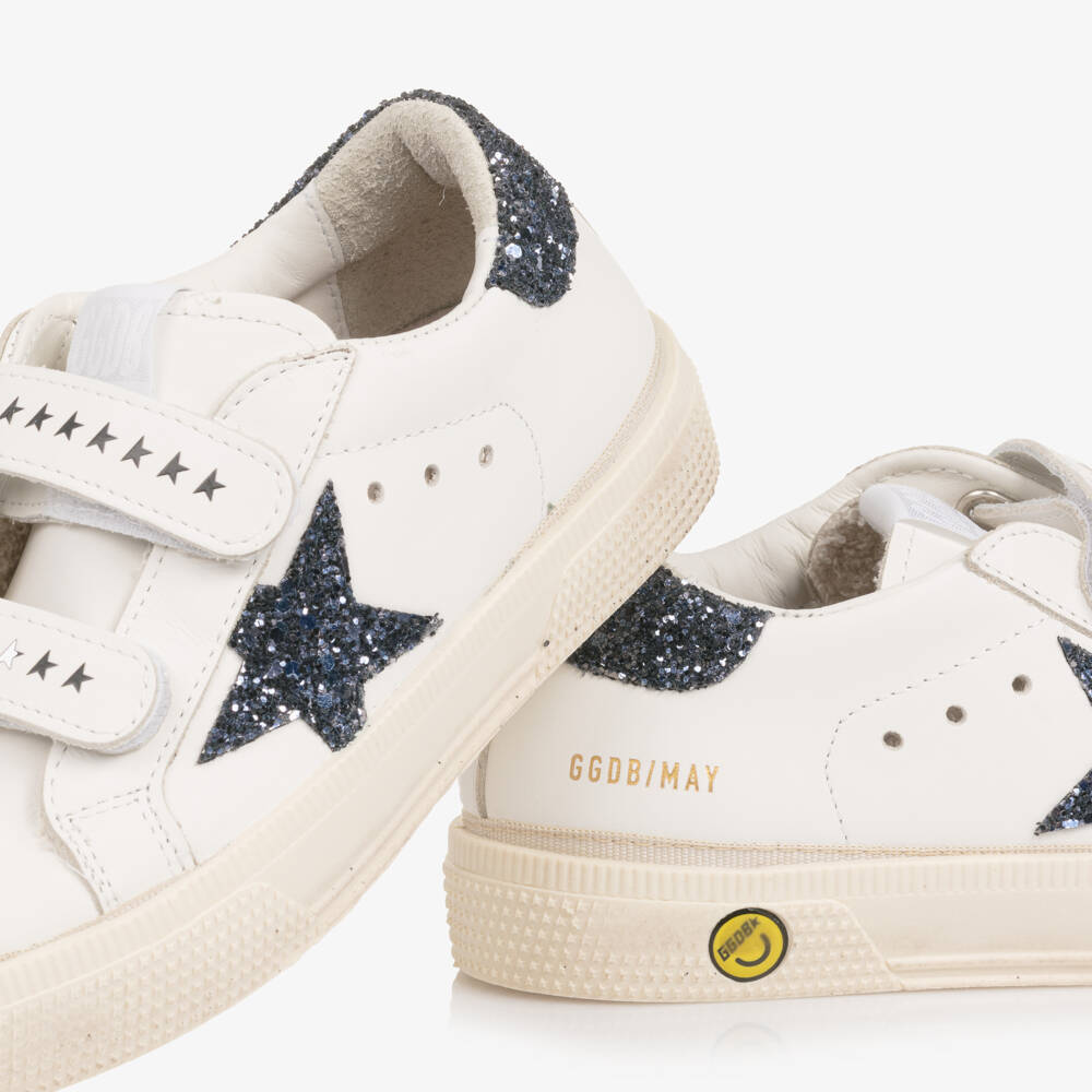 Golden Goose-White Leather & Black Glitter Trainers | Childrensalon Outlet