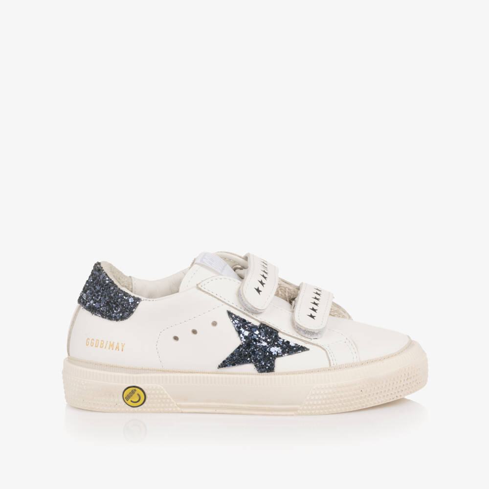 Golden Goose-White Leather & Black Glitter Trainers | Childrensalon Outlet