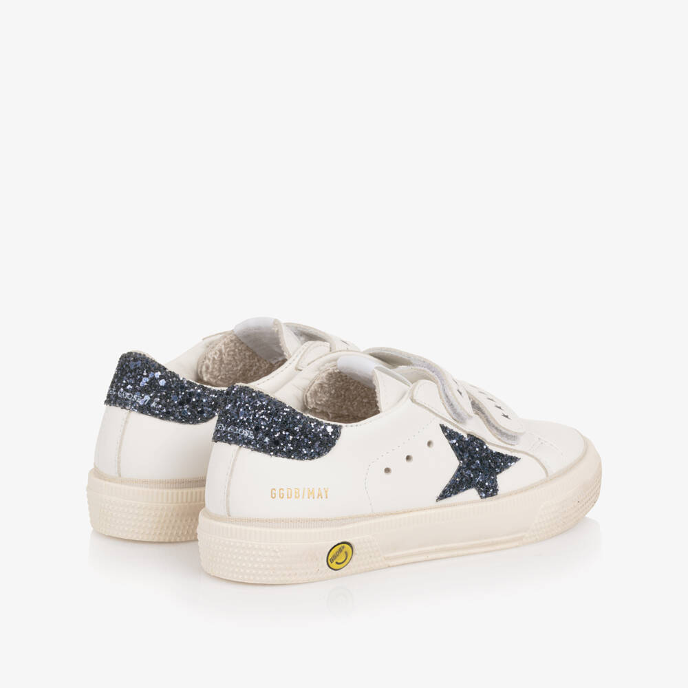 Golden Goose-White Leather & Black Glitter Trainers | Childrensalon Outlet