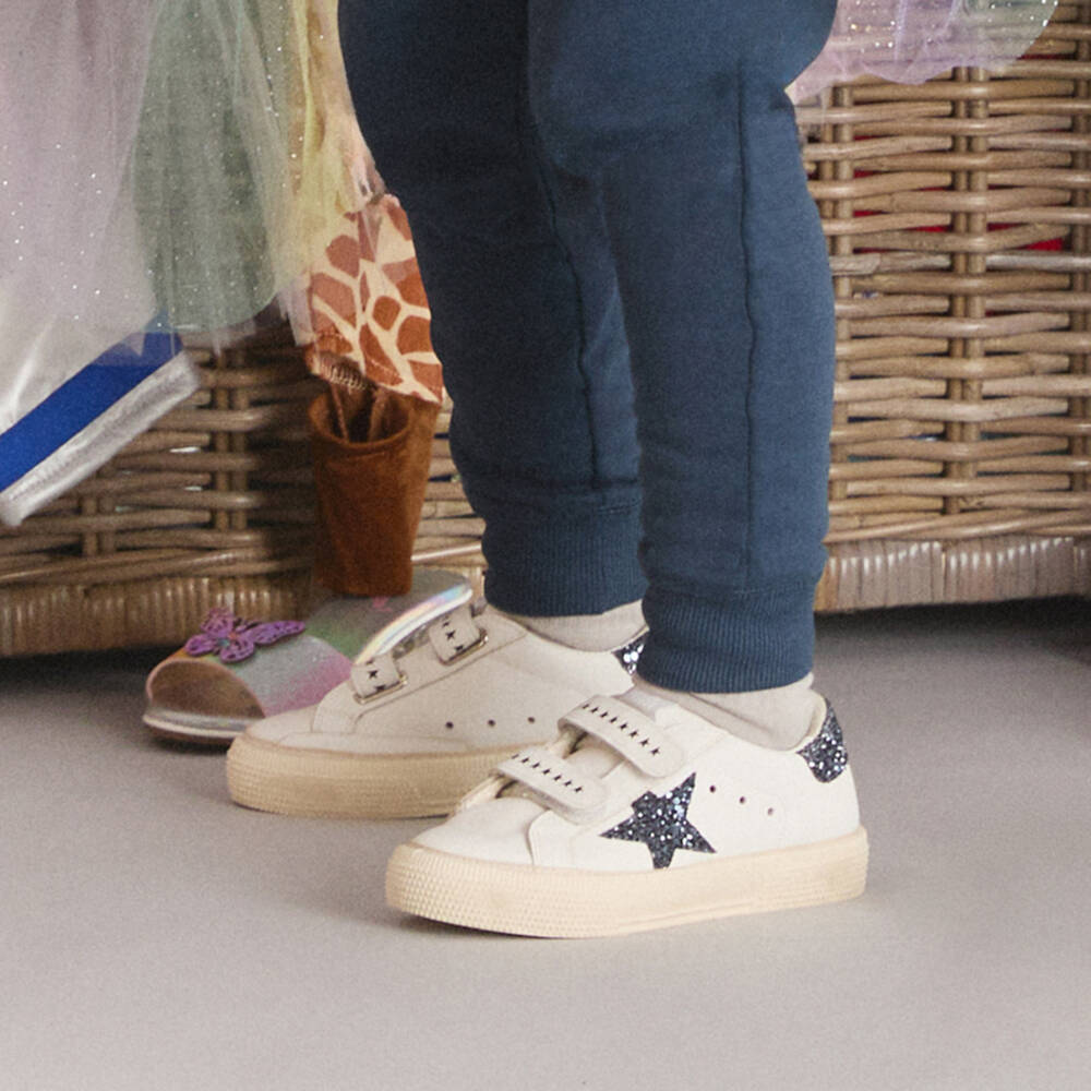 Golden Goose-White Leather & Black Glitter Trainers | Childrensalon Outlet