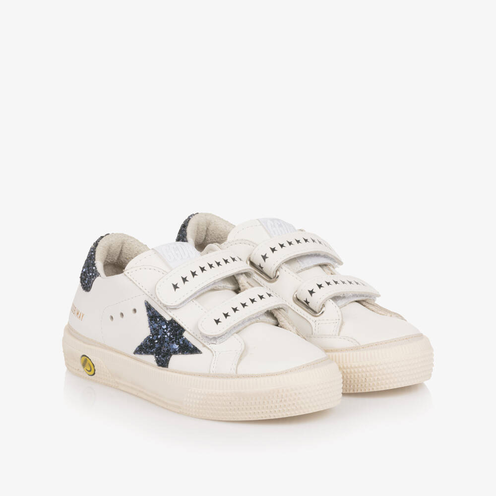 Golden Goose-White Leather & Black Glitter Trainers | Childrensalon Outlet