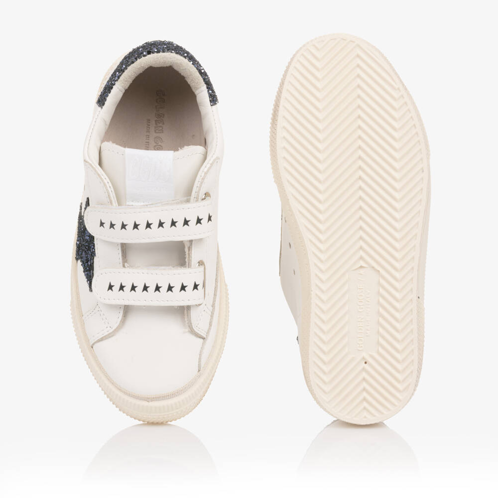 Golden Goose-White Leather & Black Glitter Trainers | Childrensalon Outlet