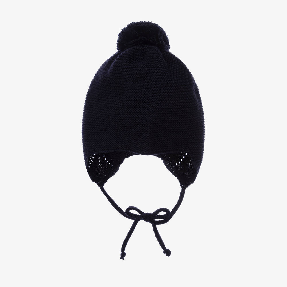 Gorros Navarro-قبعة بوم-بوم أكريليك محبوك لون كحلي للمولودات | Childrensalon Outlet