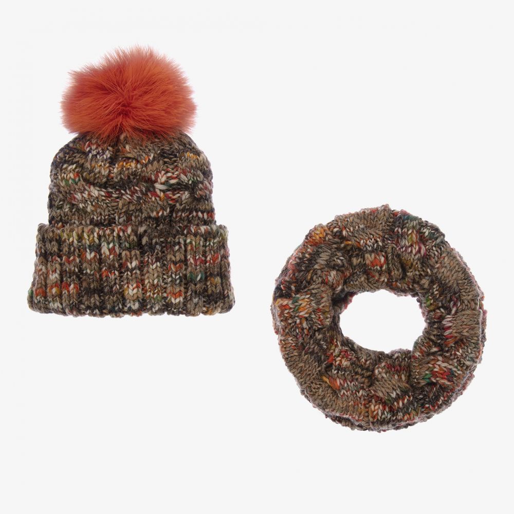 Gorros Navarro-قبعة وسنود مزيج صوف محبوك لون بيج | Childrensalon Outlet