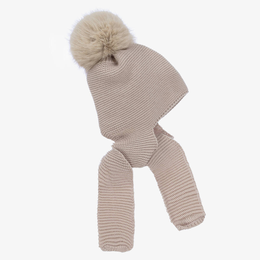 غوروس نافارو-قبعة وسكارف أكريليك محبوك لون بيج للأطفال | Childrensalon Outlet