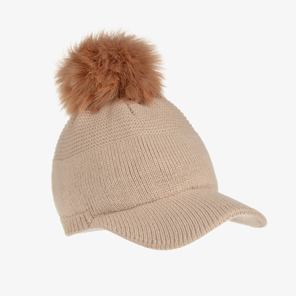 Gorros Navarro - Beige Wool Pom-Pom Cap | Childrensalon