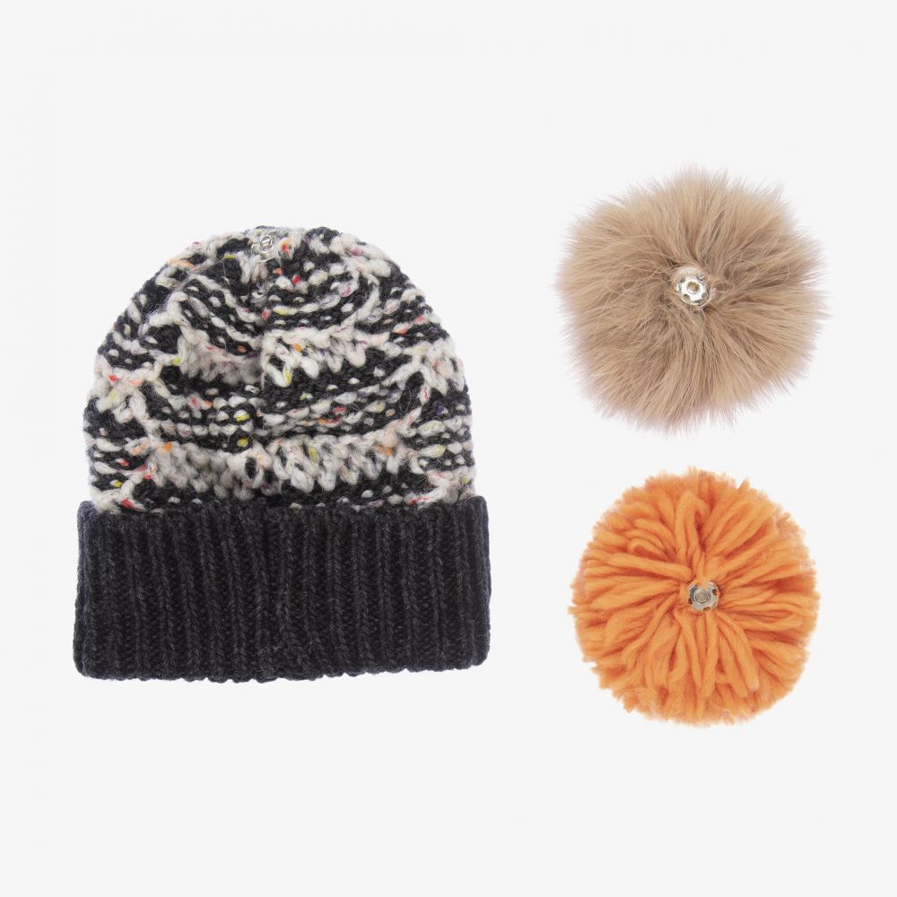 Gorros Navarro-Girls Grey Knitted Hat Set  | Childrensalon Outlet