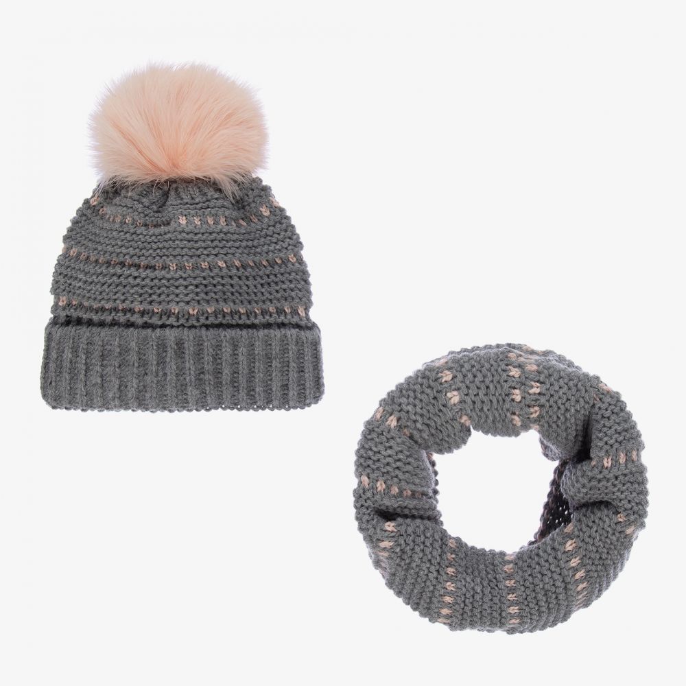 Gorros Navarro - Ensemble bonnet gris en maille Fille | Childrensalon