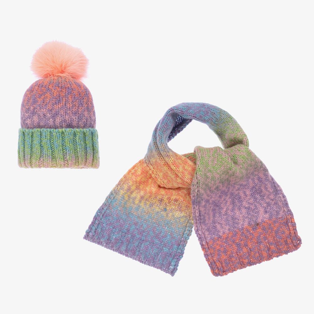 Gorros Navarro - طقم قبعة وسكارف مزيج صوف محبوك بطبعة ملونة  | Childrensalon