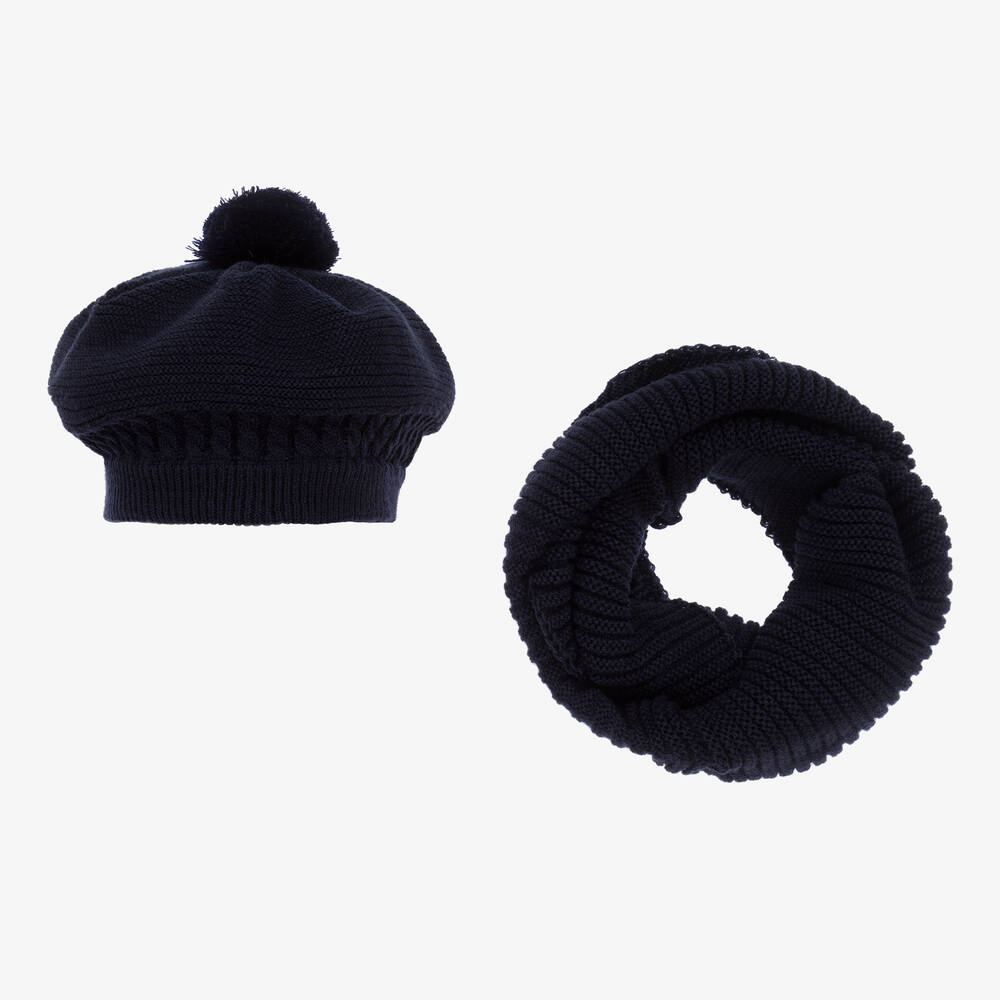 Gorros Navarro - Béret et snood bleu marine fille | Childrensalon