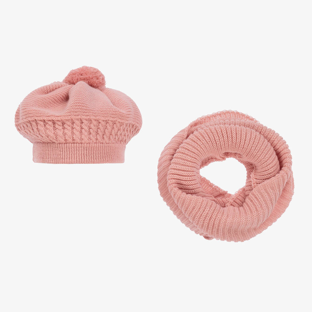 Gorros Navarro - Ensemble béret et snood rose | Childrensalon