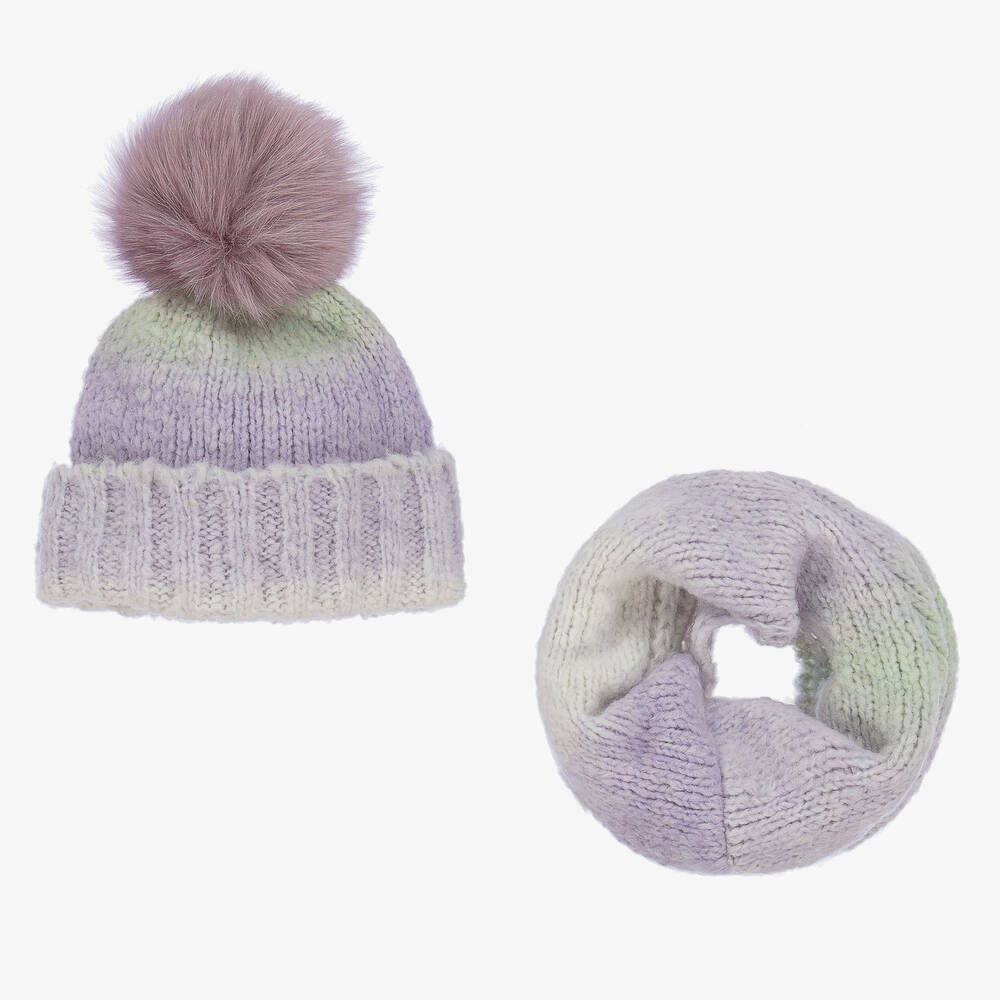 Gorros Navarro - Girls Purple Ombré Wool Hat & Snood Set | Childrensalon