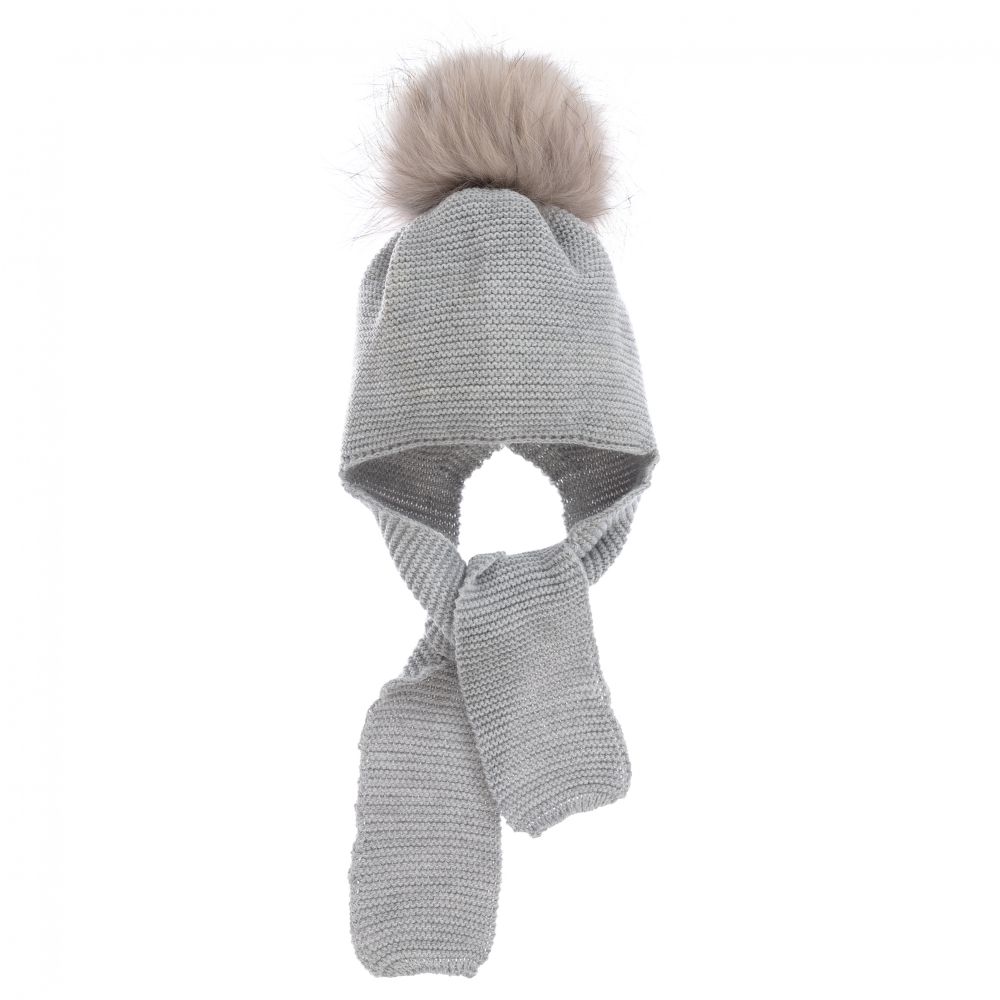 Gorros Navarro - Grey Knitted Baby Hat & Scarf | Childrensalon