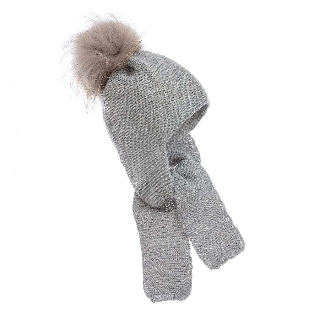 Gorros Navarro-Grey Knitted Baby Hat & Scarf | Childrensalon Outlet