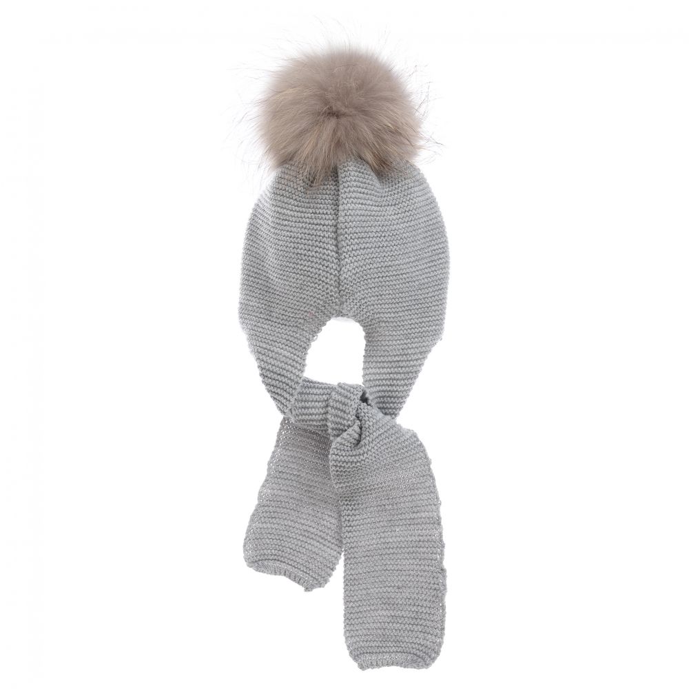 Gorros Navarro-Grey Knitted Baby Hat & Scarf | Childrensalon Outlet