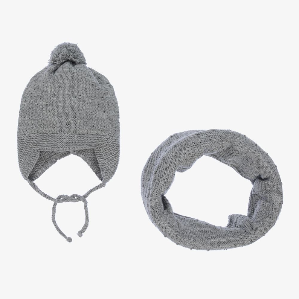 Gorros Navarro - Grey Knitted Hat & Snood Set | Childrensalon