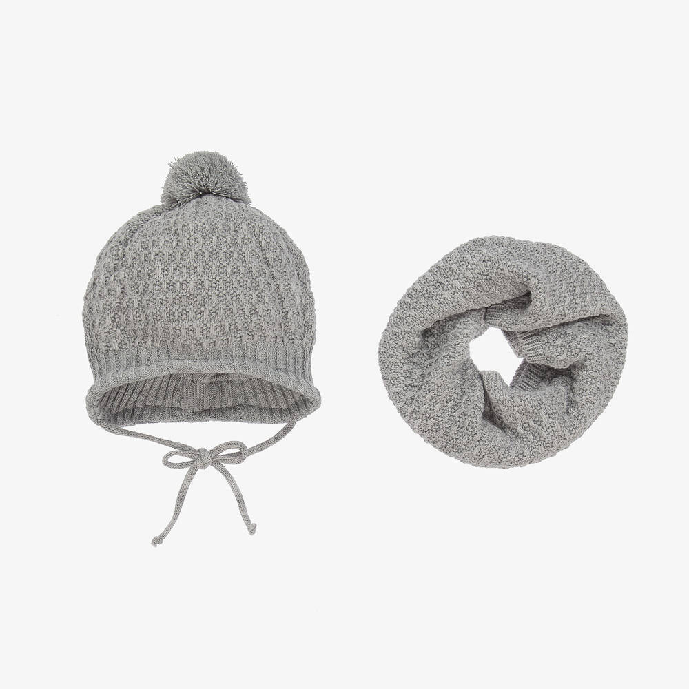 Gorros Navarro - Grey Knitted Hat & Snood Set | Childrensalon