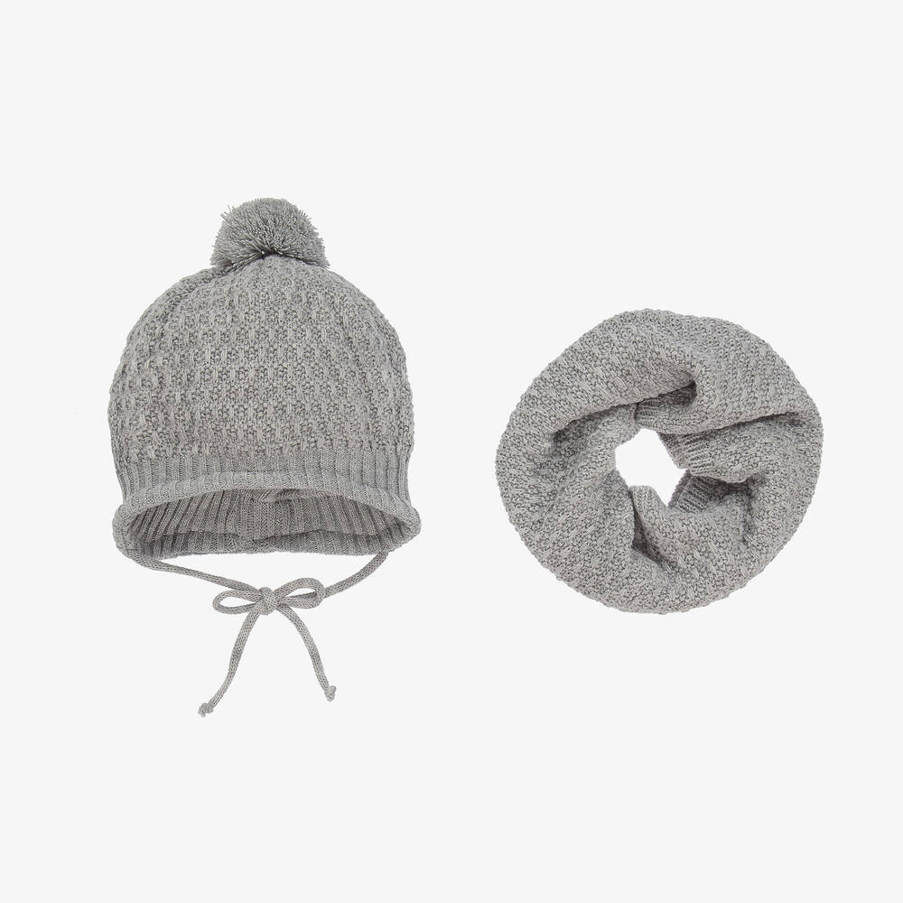 Gorros Navarro - Bonnet et snood gris en maille | Childrensalon