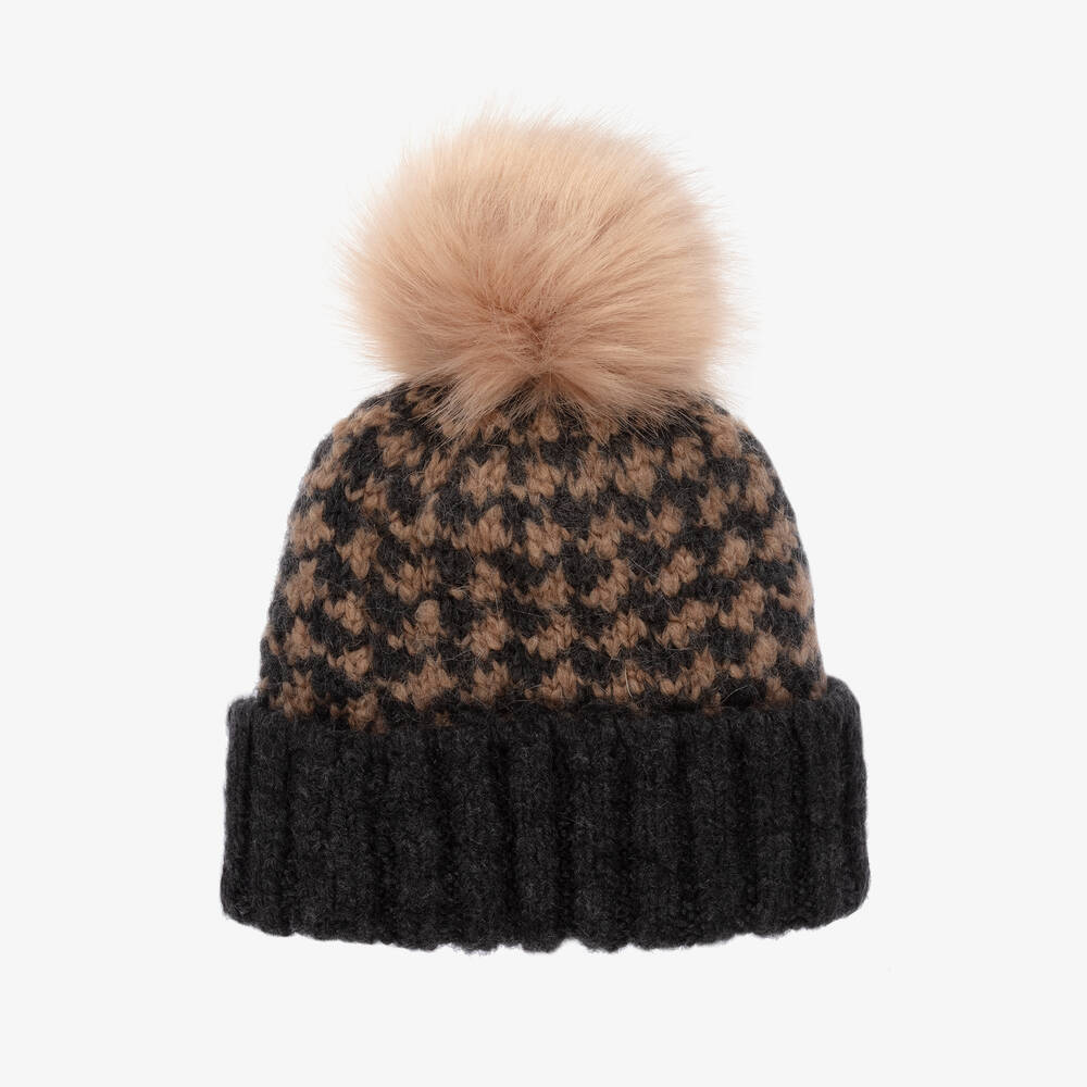 Gorros Navarro-Grey Wool Houndstooth Hat & Snood Set | Childrensalon Outlet