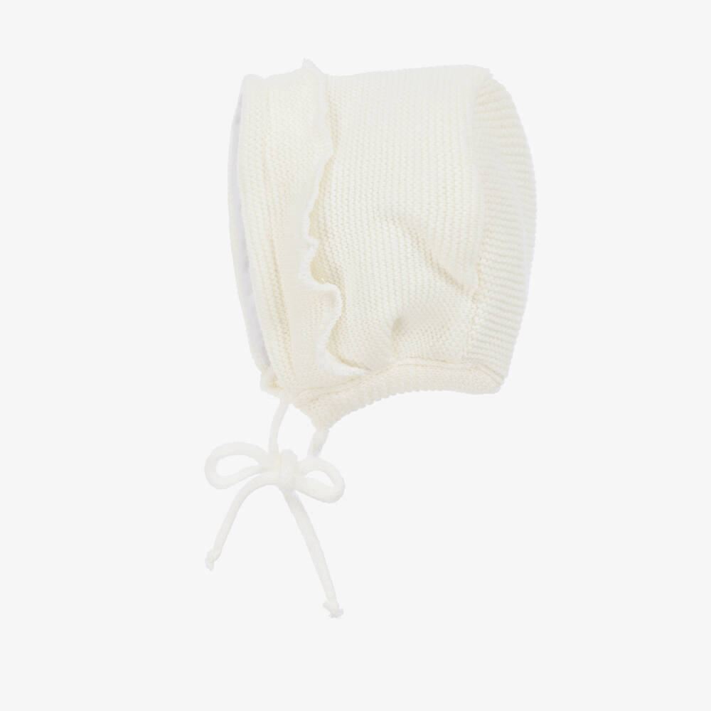Gorros Navarro-Ivory Knitted Frill Bonnet | Childrensalon Outlet