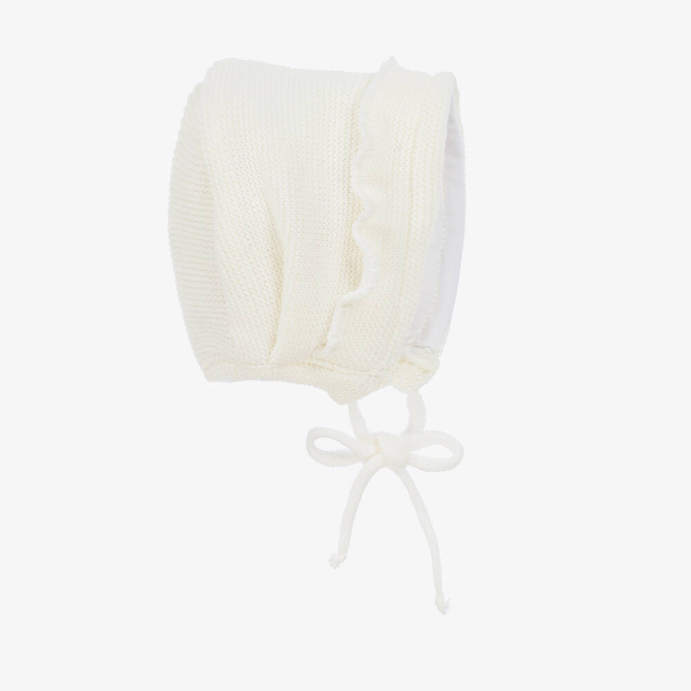 Gorros Navarro - Ivory Knitted Frill Bonnet | Childrensalon
