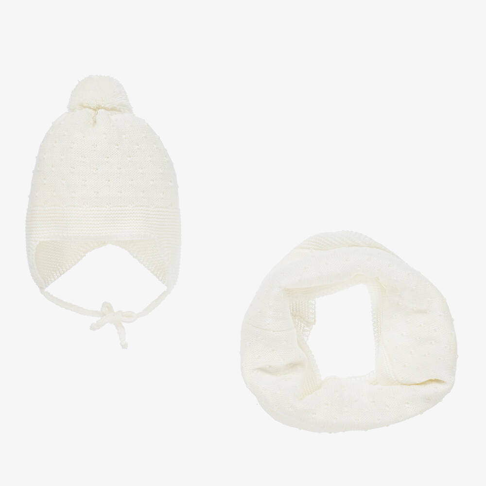 Gorros Navarro - Ivory Knitted Hat & Snood Set | Childrensalon