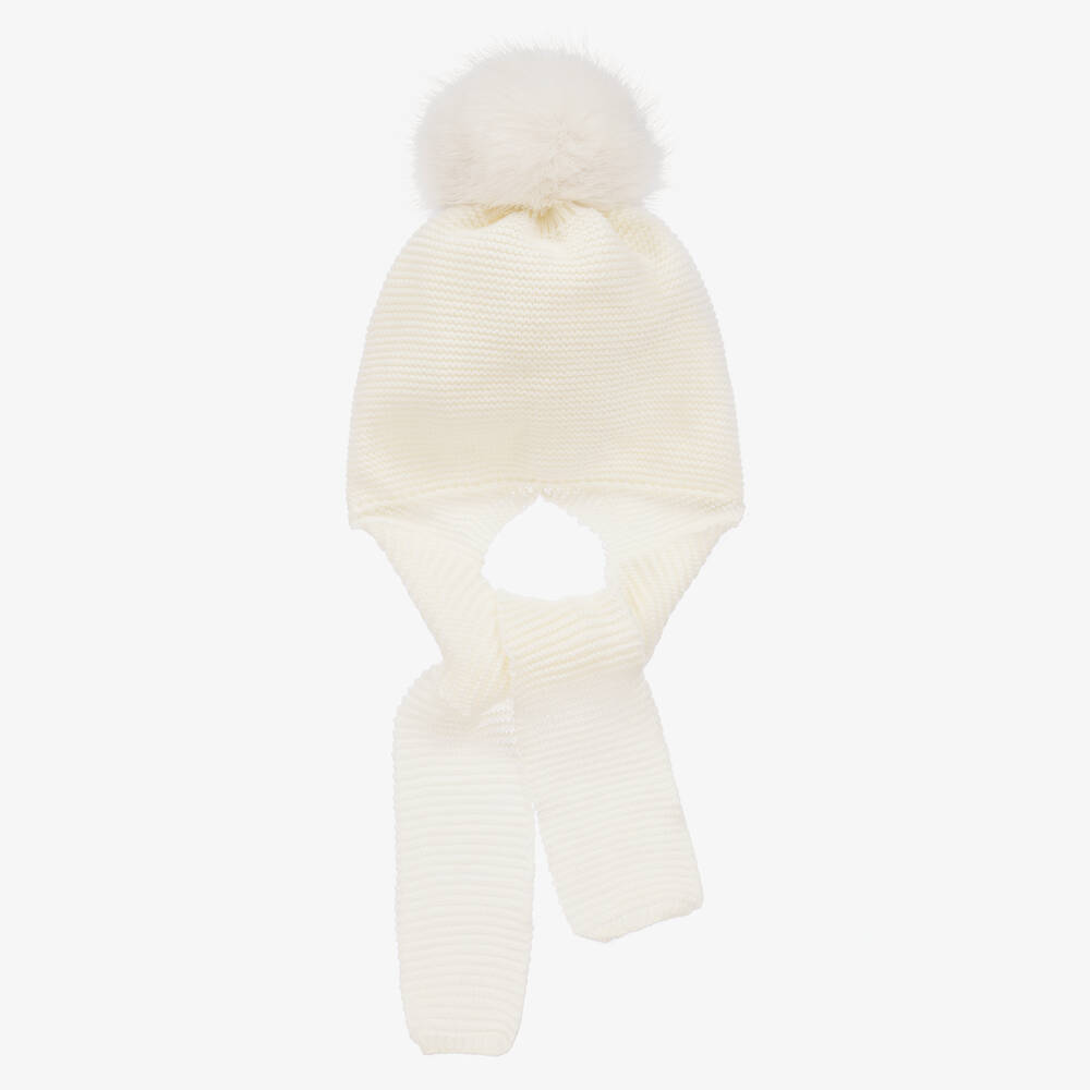 Gorros Navarro - Bonnet-écharpe ivoire à pompon bébé | Childrensalon