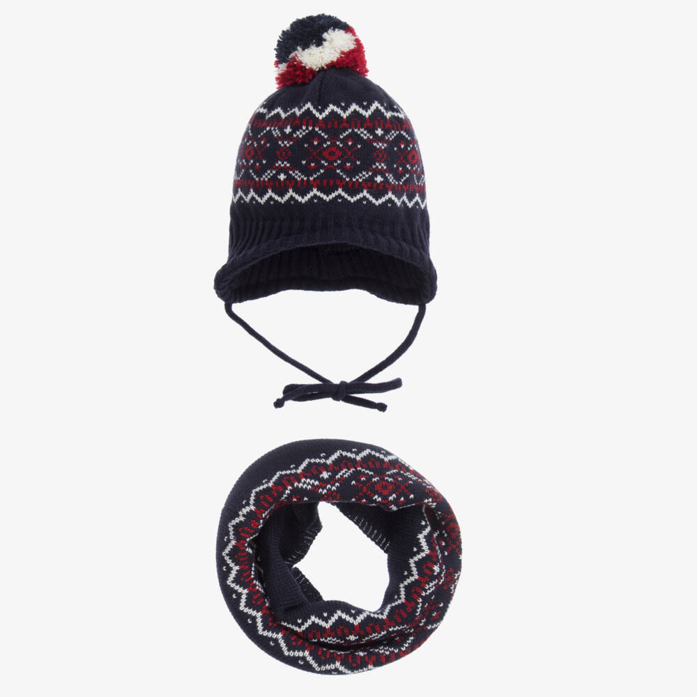 Gorros Navarro-سكارف سنود وقبعة أكريليك محبوك لون كحلي للمواليد | Childrensalon Outlet