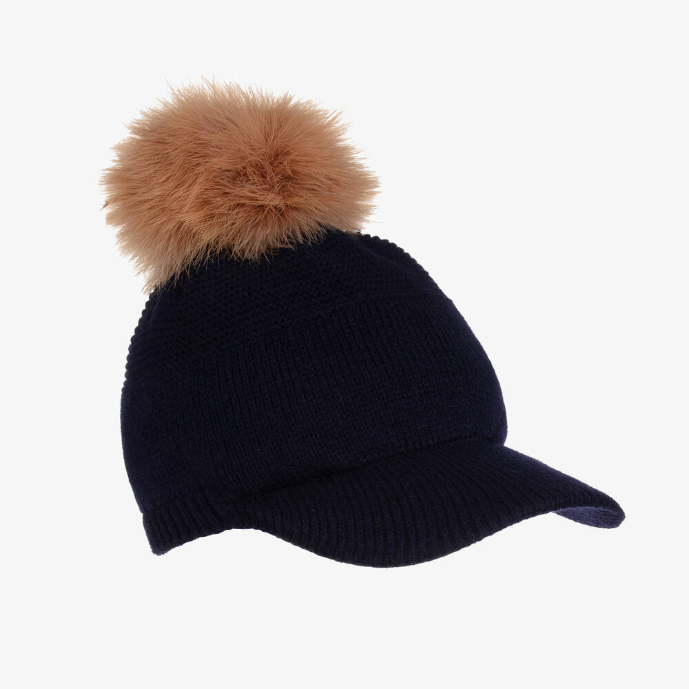 Gorros Navarro - Navyblaues Woll-Cap mit Bommel | Childrensalon