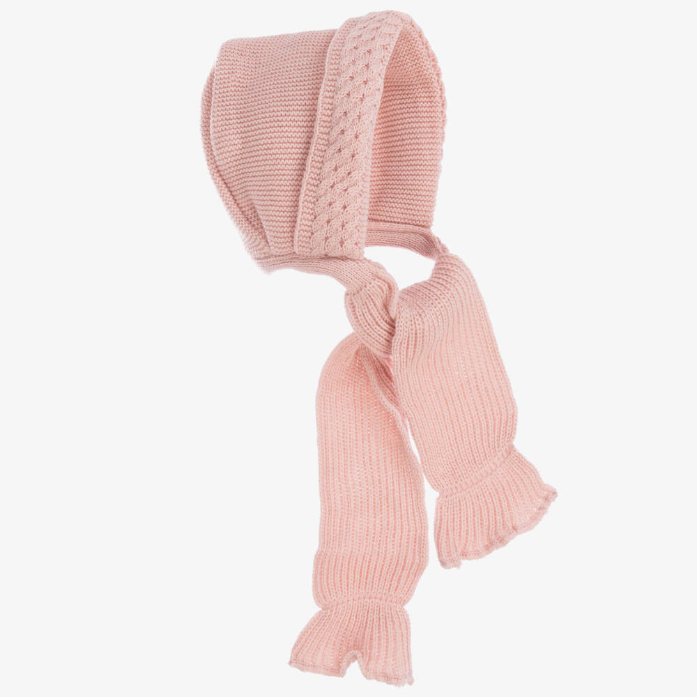 Gorros Navarro-قبعة سكارف أكريليك محبوك لون زهري للمولودات | Childrensalon Outlet