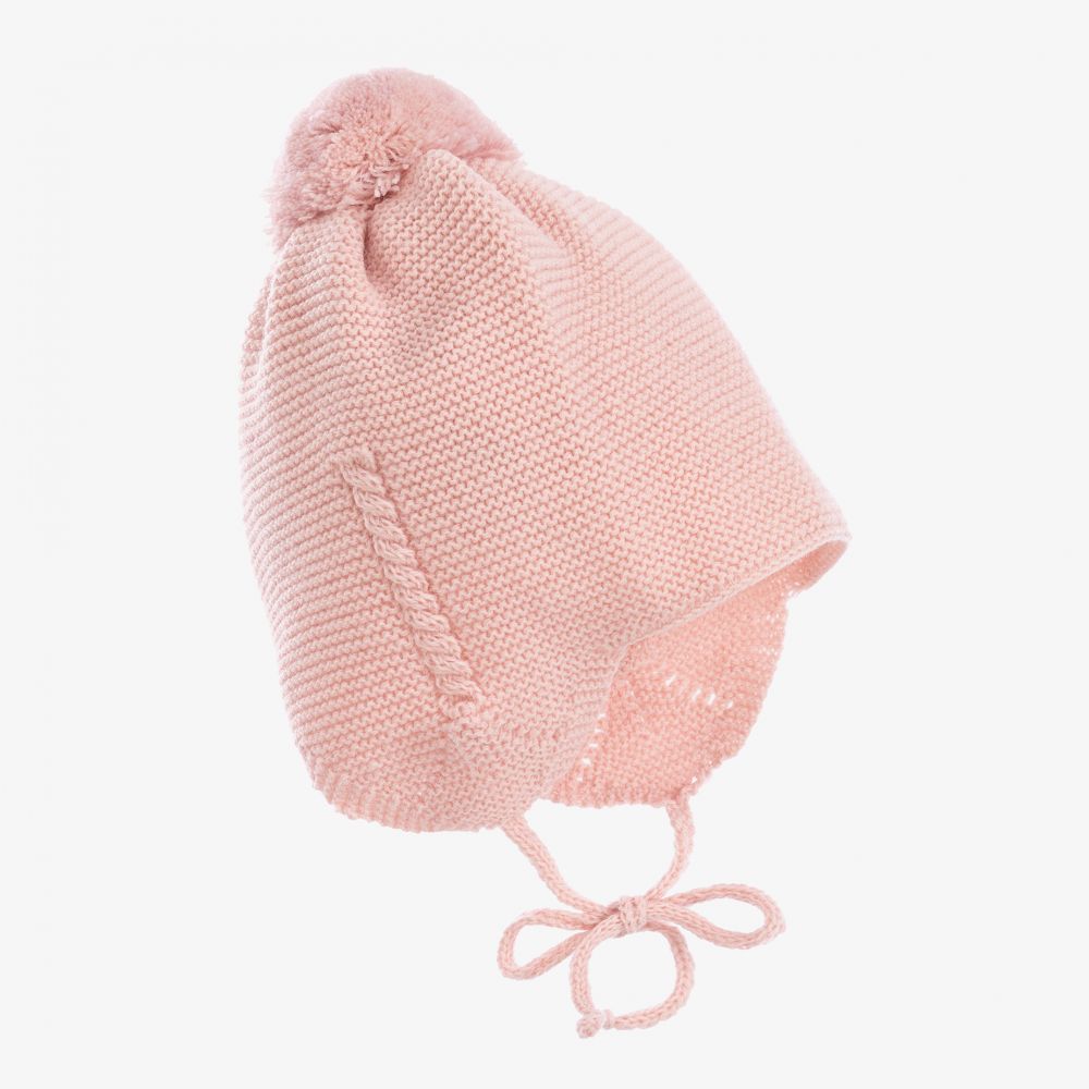 Gorros Navarro - Pink Knitted Pom-Pom Baby Hat | Childrensalon