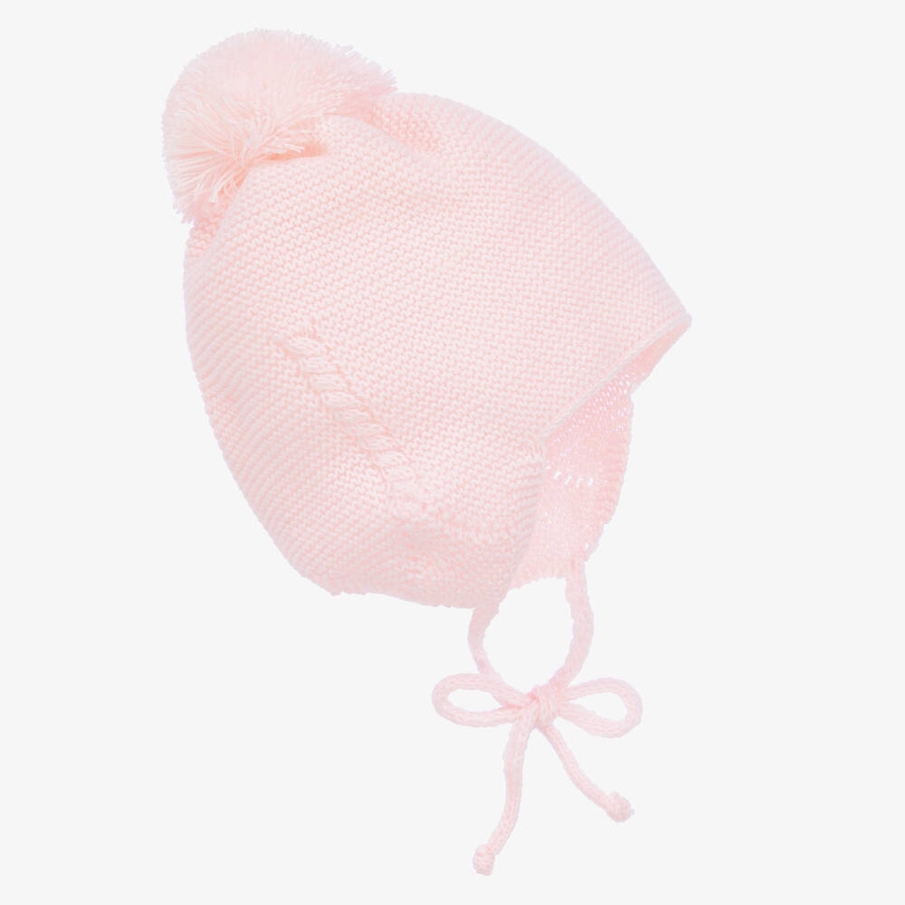 Gorros Navarro - Pink Knitted Pom-Pom Baby Hat | Childrensalon