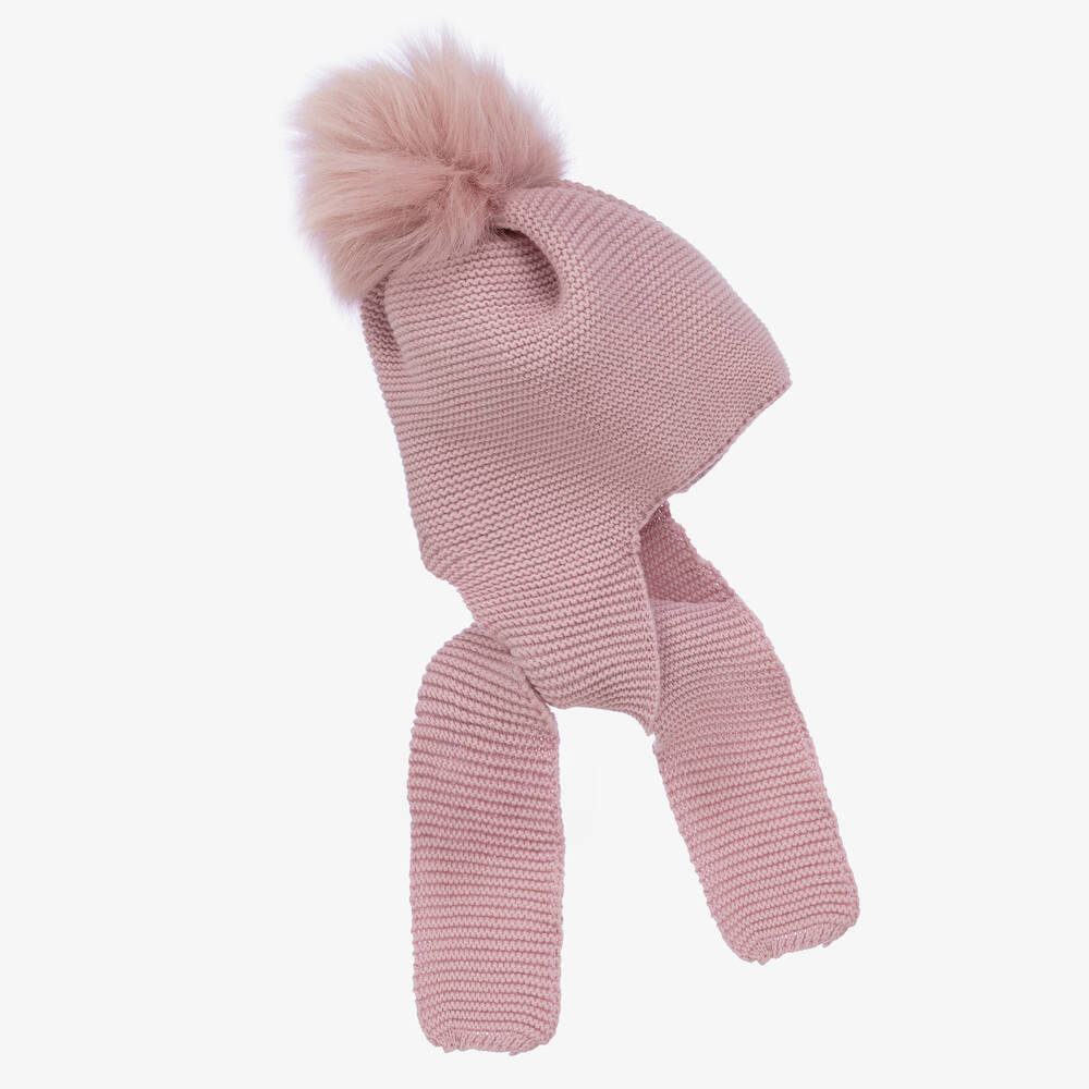 غوروس نافارو-قبعة وسكارف أكريليك محبوك لون زهري للمولودات | Childrensalon Outlet