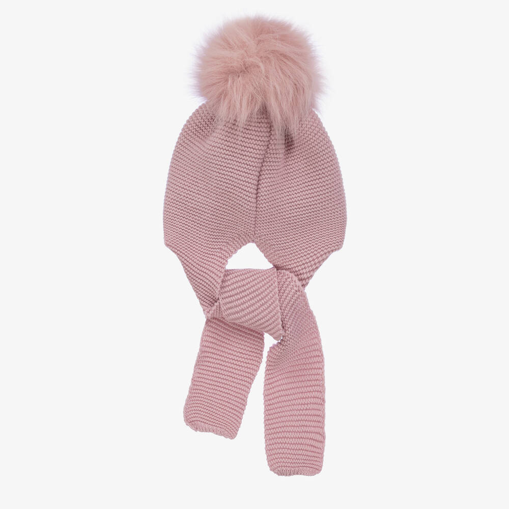 غوروس نافارو-قبعة وسكارف أكريليك محبوك لون زهري للمولودات | Childrensalon Outlet