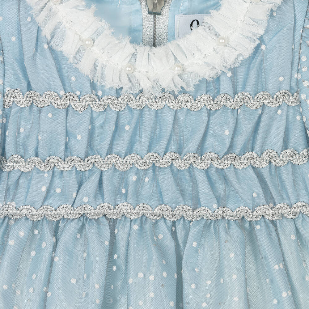 غراتسي-فستان أطفال بناتي تول لون أزرق منقط | Childrensalon Outlet