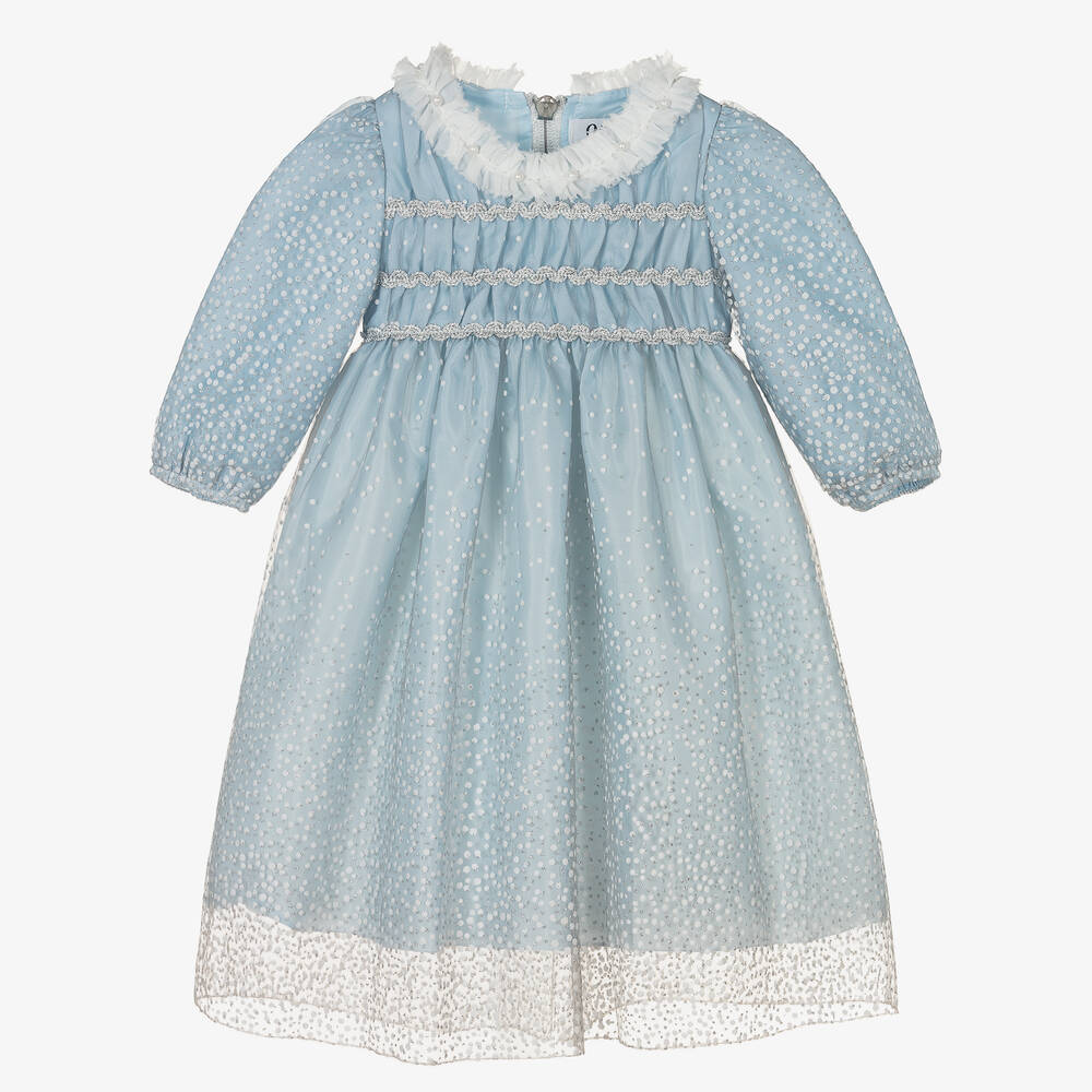 Graci - Baby Girls Blue Dot Dress  | Childrensalon